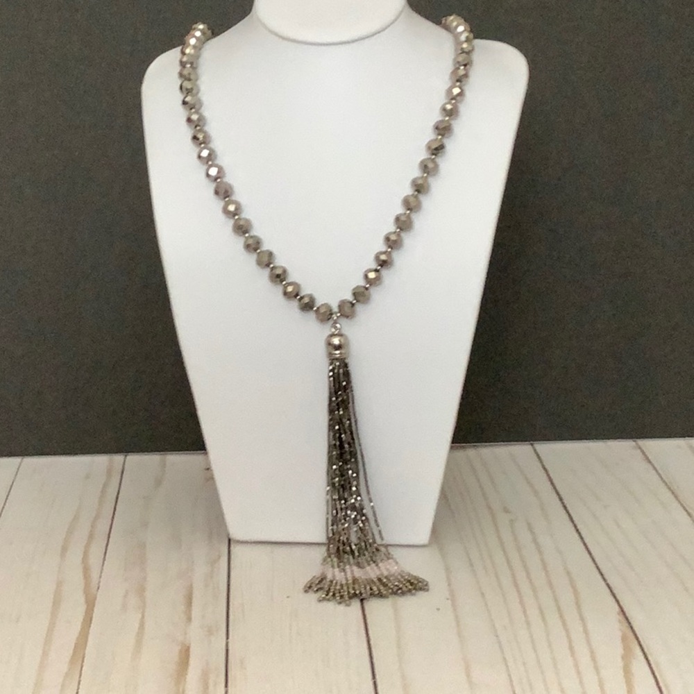 Beautiful Beaded Long Necklace with Beaded Tassel